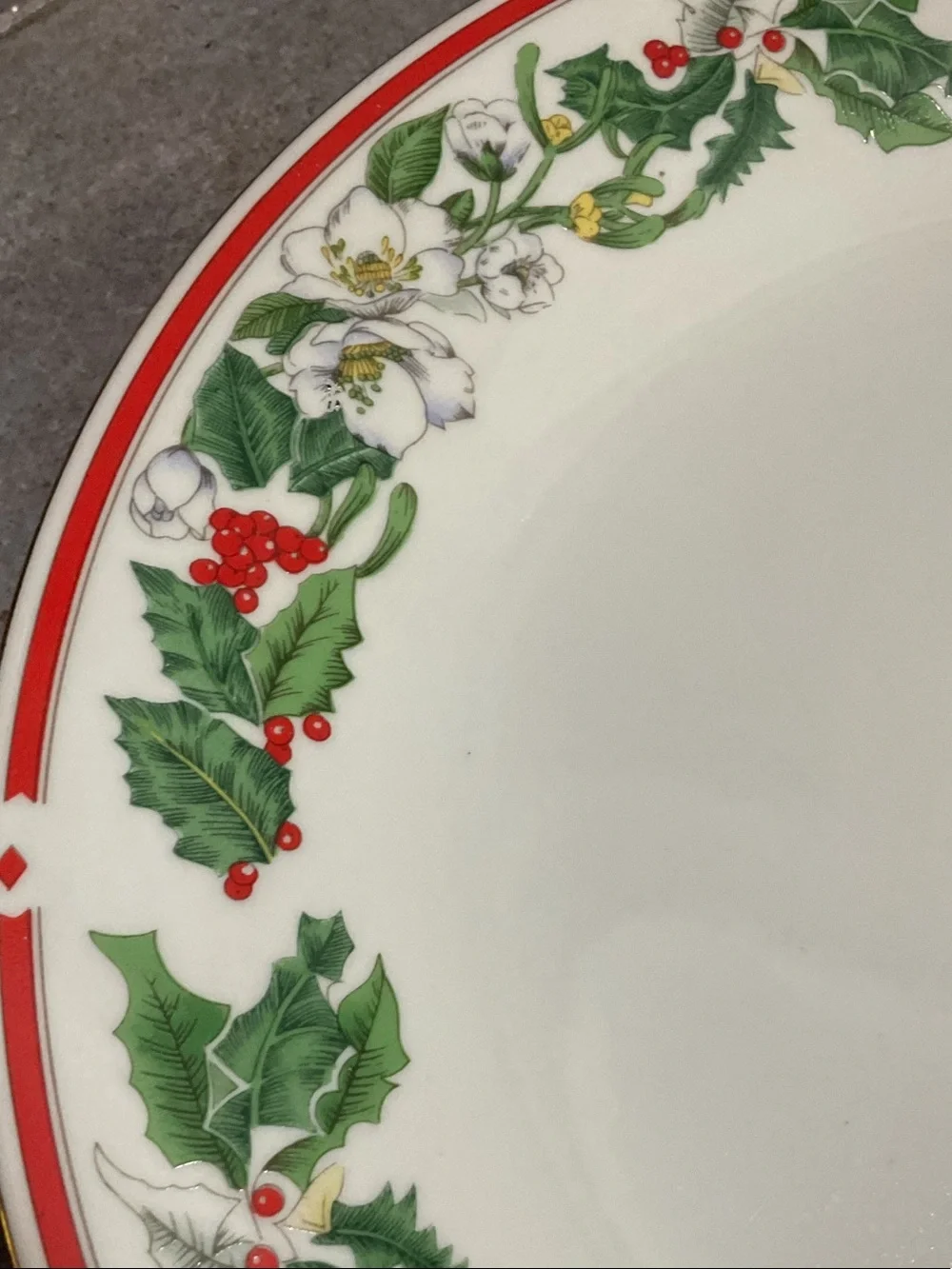 Festive Holly Border Dinner Plate - White, Red & Green